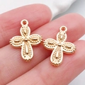 Golden alloy cross flower pendant charms with textured details for DIY jewelry making - 1pc Cross 18x13mm (20340)