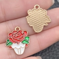 Pink rose cupcake alloy charm pendant with red enamel finish and gold plated back view - 1 Piece Rose Cake Style (21474)