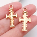 Pair of gold cross metal pendants in KC gold finish for DIY bracelet jewelry making - 1pc Rope Wrapped Cross 26x12mm (20341)