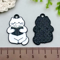 Cartoon white cat reading book alloy pendant with front and back view details - Sitting Cat Style (21796)