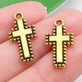 Golden plated cross charms with beaded edges for DIY jewelry making projects - Cross Style (20377)
