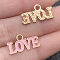 Pink enamel and gold textured LOVE letter charms for DIY jewelry making and pendants - 1 Piece LOVE Letter Style (21487)