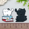 Cute white cartoon cat on stack of books charm for DIY necklace and earring making - Cat Standing on Books Style (21799)