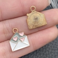 Pink heart envelope pendant in gold metal finish for DIY jewelry and necklaces - 1 Piece Envelope Style (21525)