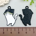 Cute cartoon white cat reading a black book alloy charm for DIY jewelry and necklaces - Cat with Book on Head Style (21800)
