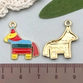 Colorful Piñata metal enamel charm with vibrant stripes and golden textured back - Red Piñata Rainbow Horse (21841) / 23x21mm