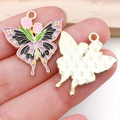 Pendentif papillon violet en émail coloré avec motifs floraux pour bijoux DIY - Style de Papillon à Motifs (18109)