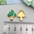 Green enamel mushroom alloy pendant with colorful dots for DIY jewelry making - Green