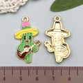 Cartoon Mexican cactus enamel charm with yellow sombrero and guitar for DIY jewelry making - Green Guitar Cactus (21842) / 30x16mm