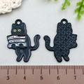 Cartoon black cat reading a book pendant charm with yellow eyes and enamel finish - Cat Holding Book Style (21803)
