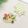 Awesome Mama heart and bird enamel pendant charm with golden grid textured back - Blue Magpie (18538)