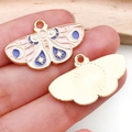 Pink and blue enamel butterfly charm with gold moon and star patterns for DIY jewelry - Patterned Butterfly Style (18692)