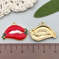 Cartoon red chili and lips pendant with enamel finish and gold metal backing - Red Lips Chili with Teeth (21844) / 25x16mm