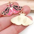 Pink and black enamel moth charm with moon and stars for DIY jewelry making - Patterned Butterfly Style (18694)