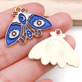 Blue enamel moth charms with moon and star patterns for DIY jewelry making - Patterned Butterfly Style (18695)