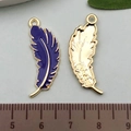 DIY jewelry charm feather pendants in purple and gold alloy showing 3cm size scale - Purple Feather