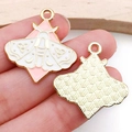 Pink and white butterfly enamel pendant with golden finish for DIY jewelry making - Patterned Butterfly Style (18697)