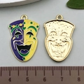 Colorful carnival mask charms set with purple green yellow enamel and gold finish - Tricolor Smiling Face Mask
