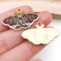 Black enamel butterfly pendant with red rose pattern for DIY jewelry making - Patterned Butterfly Style (18775)