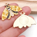 Yellow moth enamel alloy pendant with golden sunburst back for DIY jewelry making - Patterned Butterfly Style (18776)