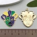 Colorful Mardi Gras theater mask charms in gold alloy for DIY jewelry and keychains - Tricolor Crying Face Hood