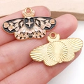 Pink and black enamel moth pendant in gold alloy for DIY jewelry crafting - Patterned Butterfly Style (18777)