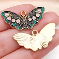 Teal and black butterfly enamel pendant with golden moon and star patterns for DIY jewelry - Patterned Butterfly Style (18778)