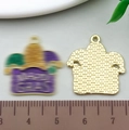 Colorful Mardi Gras crown charm with purple green gold oil drip finish and logo - Mardi Gras Clown Hat