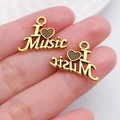 Goldene Herz-Musikanhänger für DIY-Schmuck mit eingraviertem I Heart Music Text - Herz Musik Stil