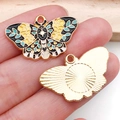 Black and blue enamel butterfly charm with gold plating for DIY jewelry making - Patterned Butterfly Style (18779)