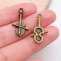 Vintage bronze violin charm pendants for DIY jewelry making, set of two pieces - Violin (5005)