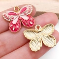 DIY butterfly pendant in red and pink enamel with golden alloy finish for jewelry making - Patterned Butterfly Style (19022)