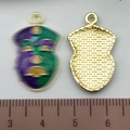 DIY Alloy shield pendants with Mardi Gras colors and textured back for jewelry making - Mask 16x26mm