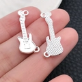 Mini silver guitar pendant for DIY jewelry making with realistic engraved details - Guitar (20908)