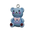 Pendentif ours bleu en résine avec nœud rose pour création de bijoux DIY - Ours Bleu Ciel