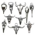 Set of 10 vintage silver bull and bird skull alloy pendants for DIY jewelry making - Mixed Antique Silver Animal Skull Set-10 Styles(SN763)