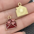 DIY envelope charm in red and gold with glitter heart patterns for jewelry making - Red Glitter Envelope (21453) / 16x14mm