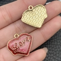 DIY heart charm set with red pink glitter and LOVE inscription for jewelry making - Pink Glitter YOVE Letter (21454) / 21x23mm