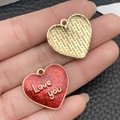 DIY red glitter heart pendant with Love You text and textured gold finish back - Red Glitter LOVEYOU Letter (21455) / 22x23mm