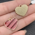DIY heart pendants with gold relief texture and pink-red glitter oil drip finish - Red Glitter Two-tone Stripe (21456) / 18x20mm