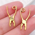 Miniature gold alloy pliers charms set for DIY jewelry and keychain making projects - Tweezers 23x10mm (20387)