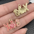 Golden XOXO charm with red pink glitter enamel for DIY jewelry making and crafts - Red Glitter XOXO Letter (21457) / 16x25mm