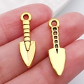Pair of vintage gold alloy spatula pendants for DIY jewelry making on fingertip - Shovel 25x7mm (20390)