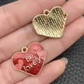 Red heart pendant with Be Lovely text and gold textured back for DIY jewelry making - Red Glitter BELOVELY (21460) / 20x23mm