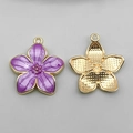 DIY purple cherry blossom flower charms with golden details for necklace or earring making - 27.5x25mm / Pearl Purple