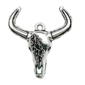 Retro bull skull pendant in antique silver finish with tribal carvings for DIY jewelry - Ornate Skull Bull Head (16967)