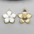 White enamel cherry blossom charm with golden edges and a back textured finish - 27.5x25mm / Pearlescent White