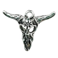 Vintage silver longhorn bull skull pendant with sun engraving for DIY jewelry - Realistic Skull Bull Head (16968)