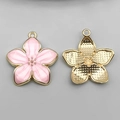 Pink enamel cherry blossom flower charms with golden metal backing for DIY jewelry - 27.5x25mm / Pearlescent Pink