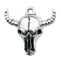 Pendentif tête de taureau argenté vintage avec finition oxydée pour bijoux DIY - Tête de Taureau Squelette Vintage (16969)